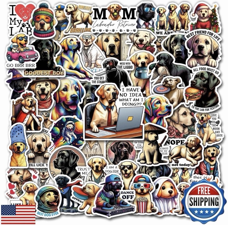 WESILY Pack 50 PCS Labrador Retriever Stickers Cute Cartoon Animals Waterproo