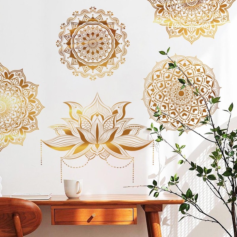 Mandala Wall Stickers Boho Large Gold Lotus Floral Wall Decal Peel and Stick ... gallery