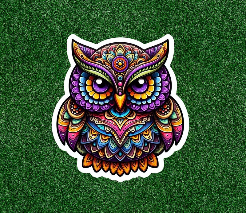Colorful owl in a mandala design vinyl decal sticker – many sizes available