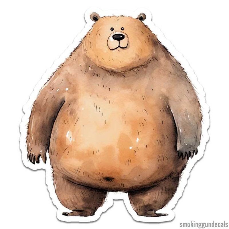 Fat Brown Bear, Vinyl Decal Sticker, Indoor Outdoor, 3 Sizes, #12410