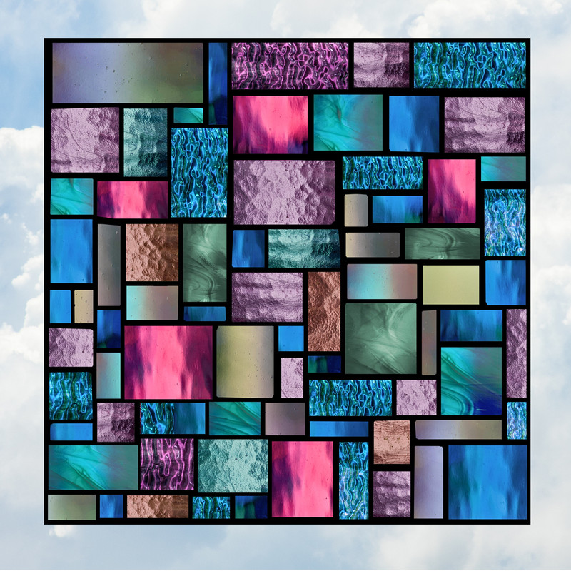 Geometric Squares & Rectangles Faux Stained-Glass WINDOW CLING Size 8″ Vinyl
