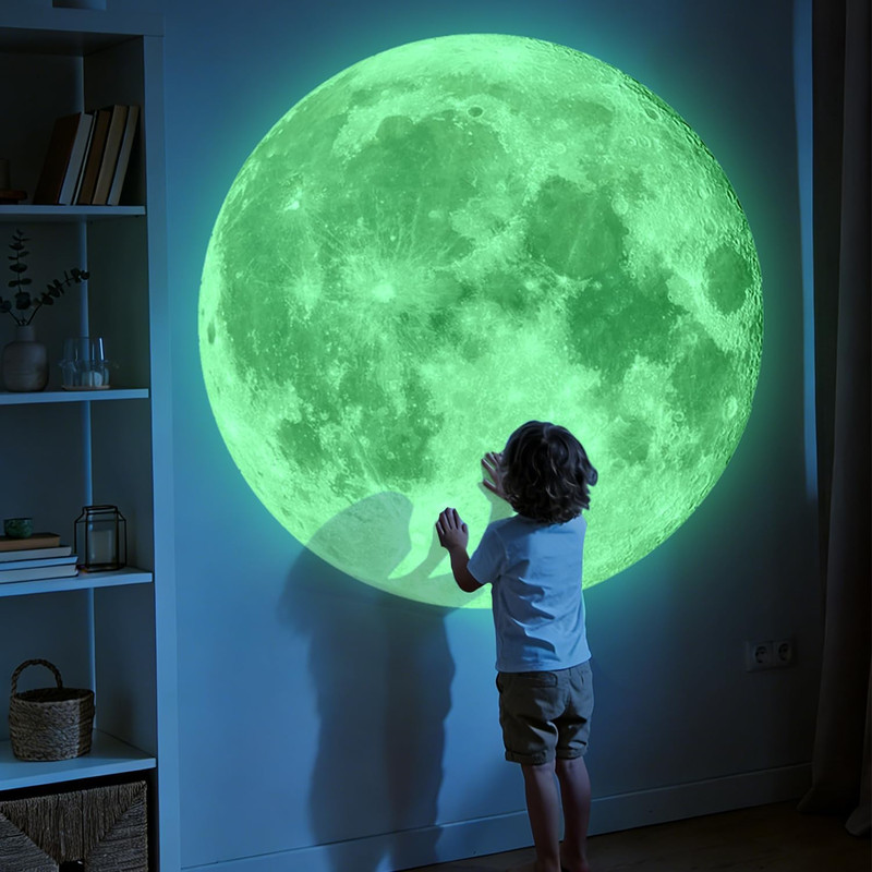 Glow in the Dark Moon Wall Stickers 6 Sheets Luminous Decals for Kids Room