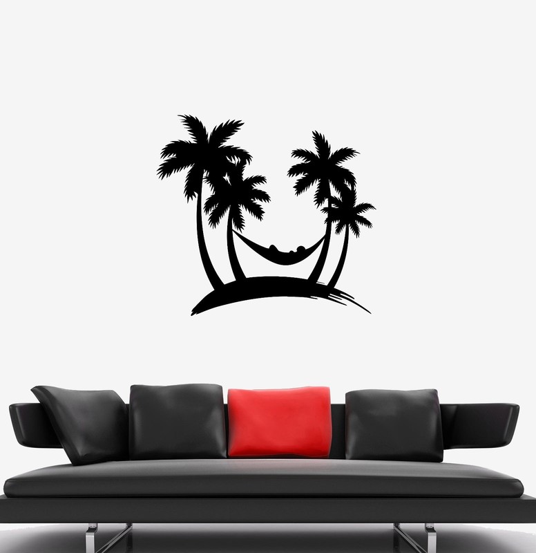 Wall Decal Palm Beach Hammock Summer Vacation Vinyl Sticker (ed1007)