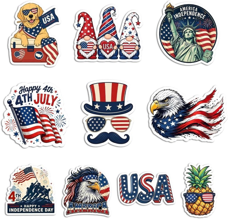 10Pcs Patriotic Stickers Memorial Day Stickers Happy 4th of July Independence La