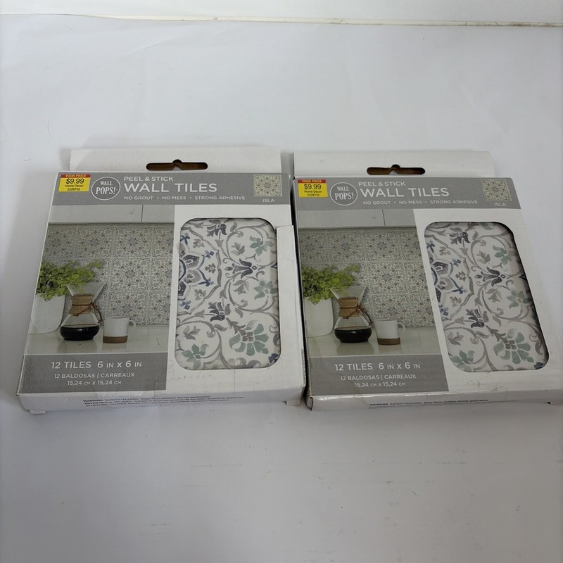 New Wall Pops! Peel and Stick Wall Tiles ISLA 6”X6” 12 Tiles No Mess No Grout
