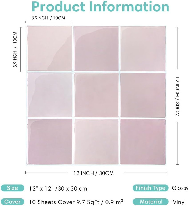 Thicker Pink Peel and Stick Tiles- 10 Pcs of 12" X 12" - 3D Adhesive Sqaure Peel gallery