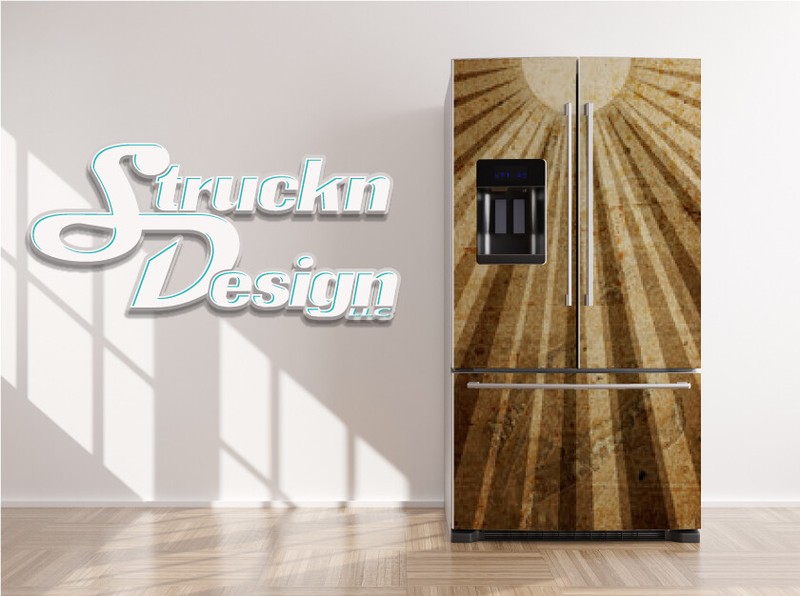 Beige Vintage Sun Rays Retro Design Fridge Freezer Wrap Side Door Vinyl Decal