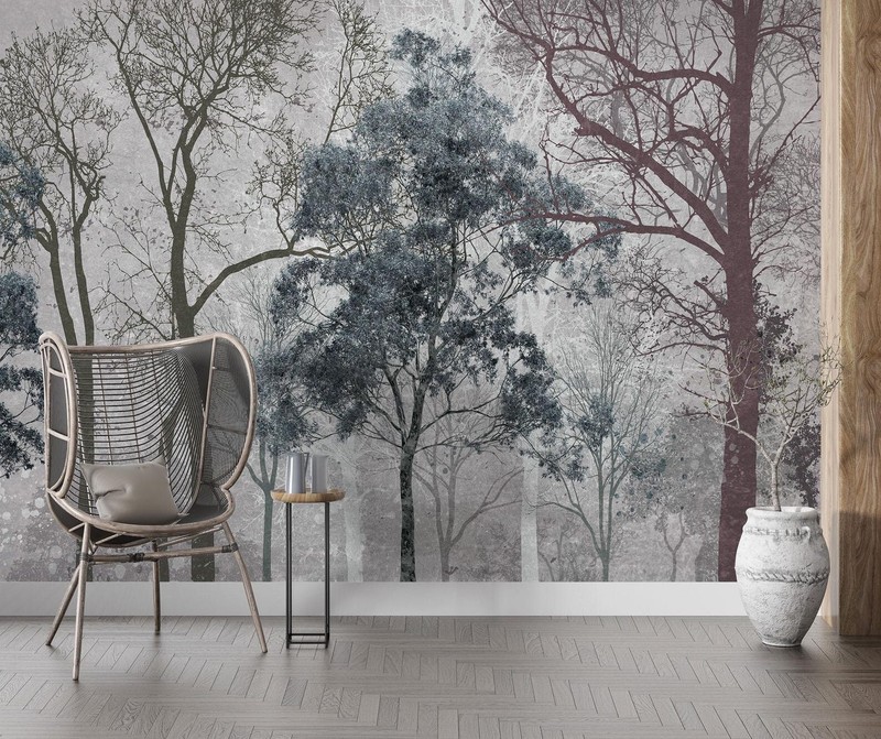 Forest Wallpaper, Winter Trees Wall Mural, Decal. Self-adhesive gallery