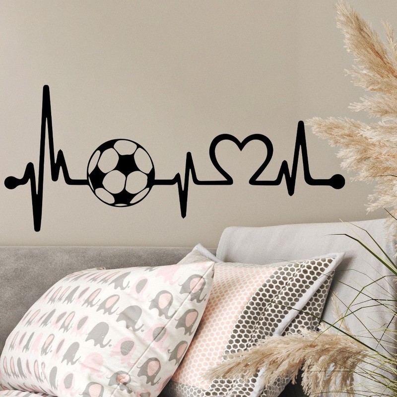 Removable Black PVC Wall Sticker with Football ECG Design 30x30cm Waterproof gallery