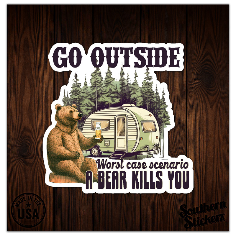 Go Outside Camping Bear – Vinyl Decal Sticker – Car Window Laptop – ebn9384