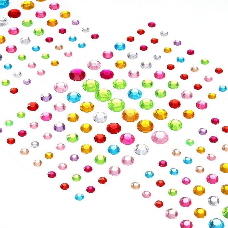 450Pcs Gems Stickers for Crafts, 5 Sheet Circular Rhinestone Sticker, Multicolor