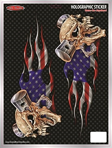 LARGE US FLAG SKULL PISTONS AUTO STICKERS TWIN SET – brand new