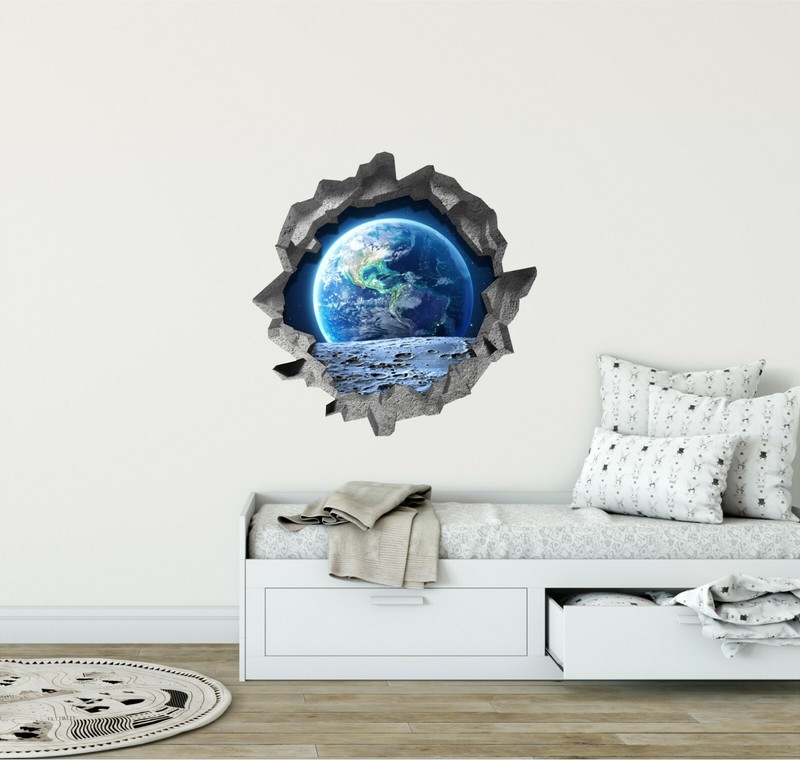 Hole in the Wall EARTH FROM MOON 3D Wall Decal Space Vinyl Wall Sticker Graphic