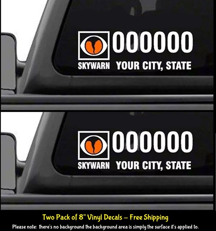 Custom Ham Radio Skywarn Storm Chaser Call Sign TWO 8″ x 2.5″ White Vinyl Decal