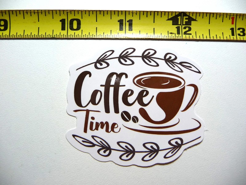 COFFEE TIME LEAVES SMALL STICKER DECAL BEVERAGE MORNING WAKE UP FUN