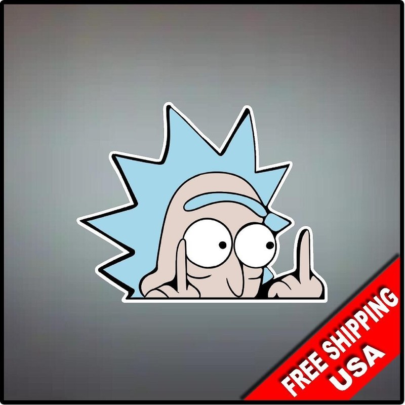 Rick and Morty Vinyl Decal Sticker 4″ x 3.2″ Cartoon Middle Finger Rick Cnly