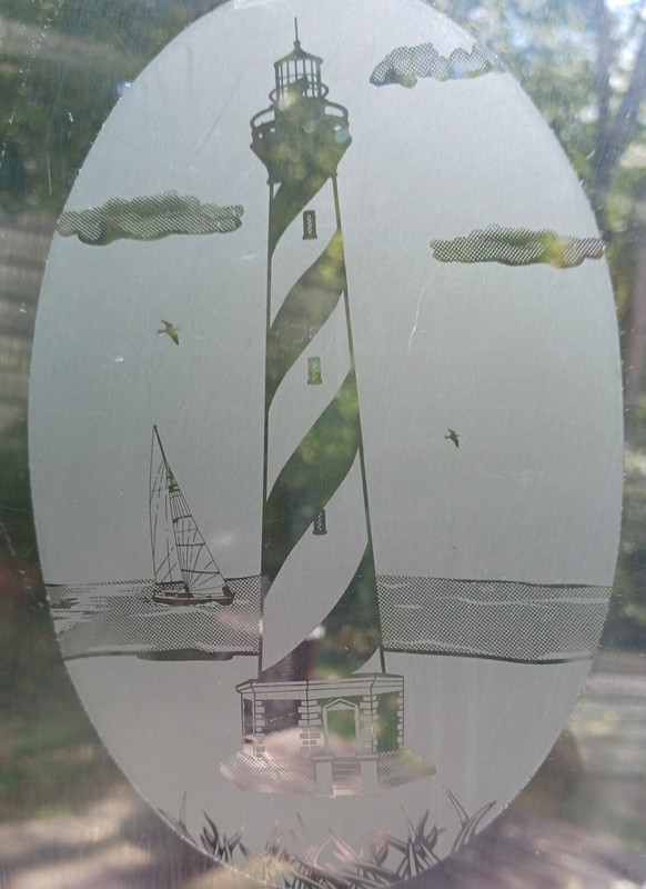 Hatteras Lighthouse Decal 15"x23" OVAL Etched Look Cling Removable&Reusable 69