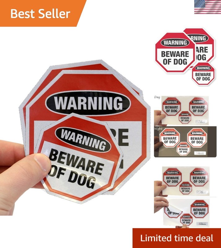 Long-Lasting Reflective Dog Warning Labels – Universal Fit, 4″x4″ & 2.75″x2.75″
