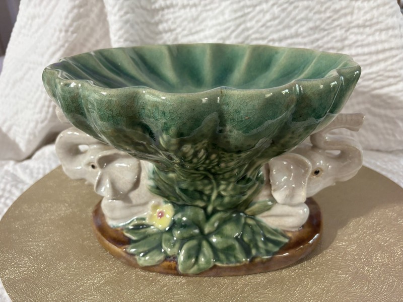 Vintage Italian Majolica Elephant Pedestal Centerpiece Fruit Bowl gallery
