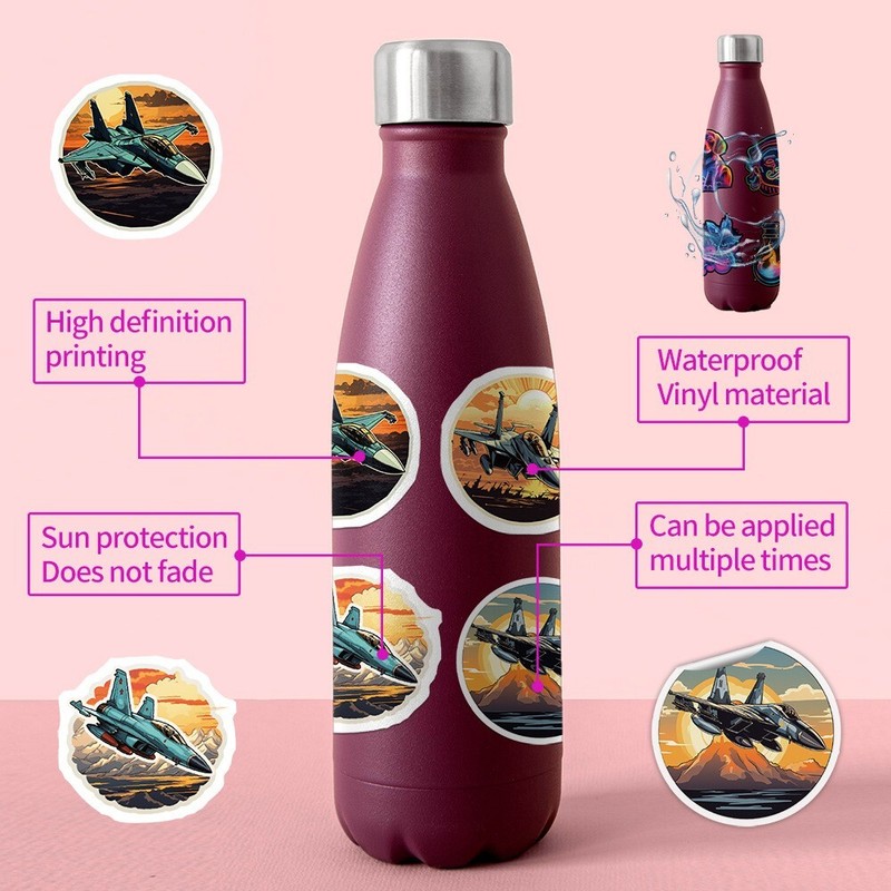 50 Pcs Stickers Fighter Jet Aircraft Cars Fridge Luggage Skateboard Phone Laptop gallery