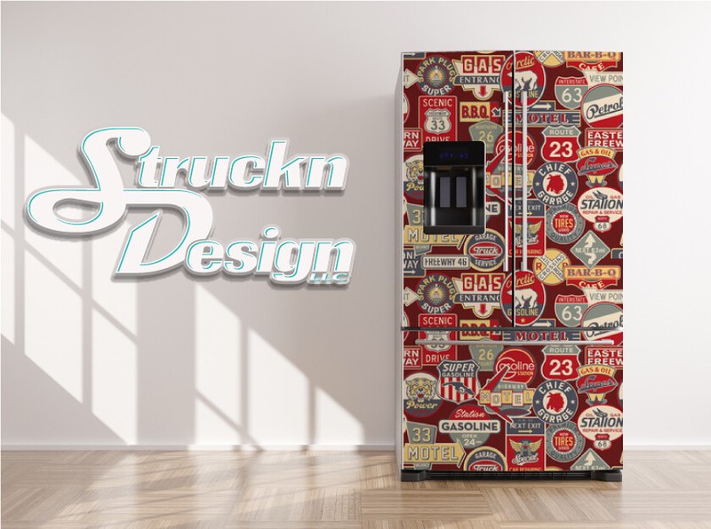 Abstract Road Signs Pattern Design Fridge Freezer Wrap Side Door Vinyl Decal