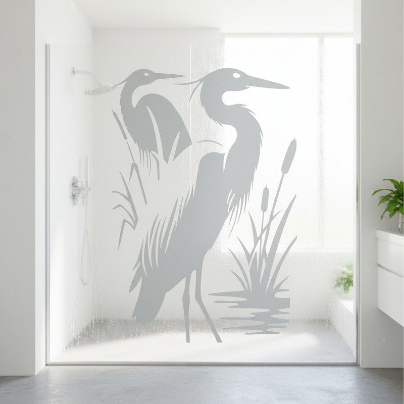 Heron Marsh Bird Etched Glass Look Decal Shower Door Windows 22″ wide x 30″ tall