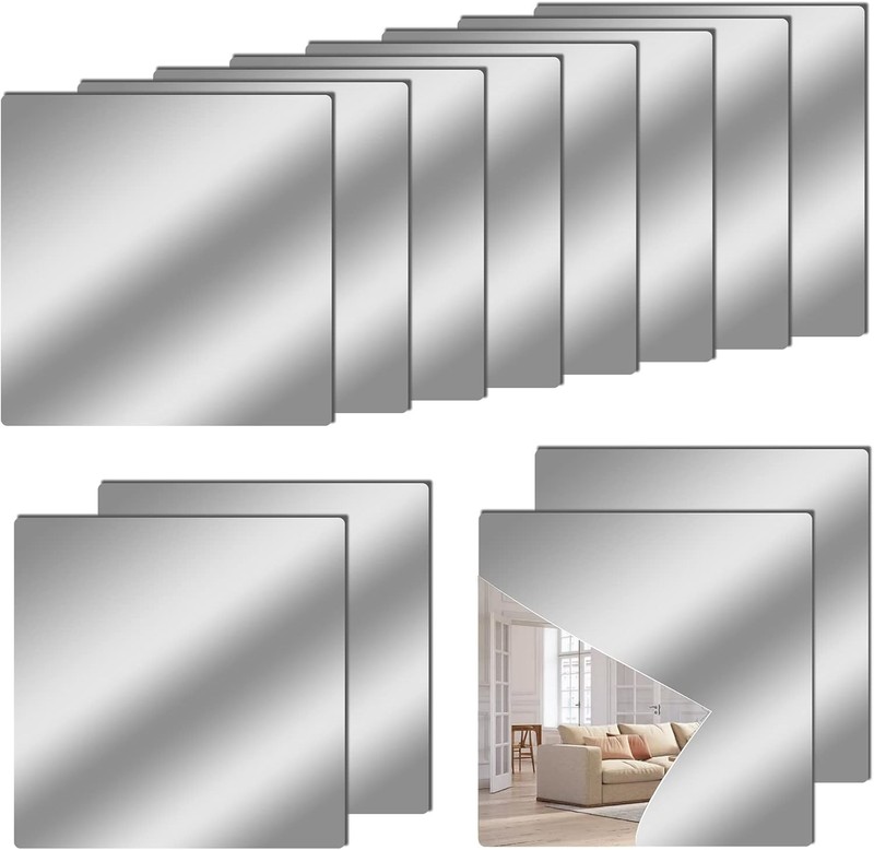 12″ x 12″ Acrylic Flexible Mirror Sheets 12 Pack Self-Adhesive Mirror Tiles