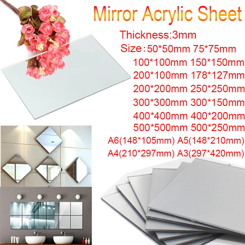 A6 A5 A4 A3 3mm Clear Mirror Acrylic Sheet 500mm Plastic Glass Safety Plate