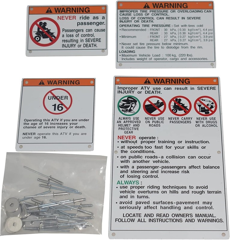 Warning Decals Compatible with ATV Models gallery