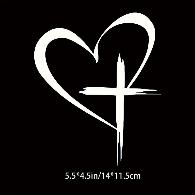 Divine Elegant Heart Cross Self - Adhesive Sticker Suitable for Car Windows USA