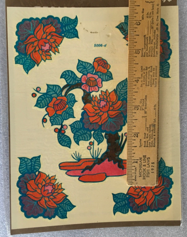 NOS 1970’s Meyercord bonsai Tree color water decal Flowers Red Pink Dahlia gallery