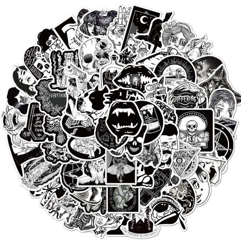 200/100/50 Black and White Dark Gothic Graffitr Sticker Packs gallery