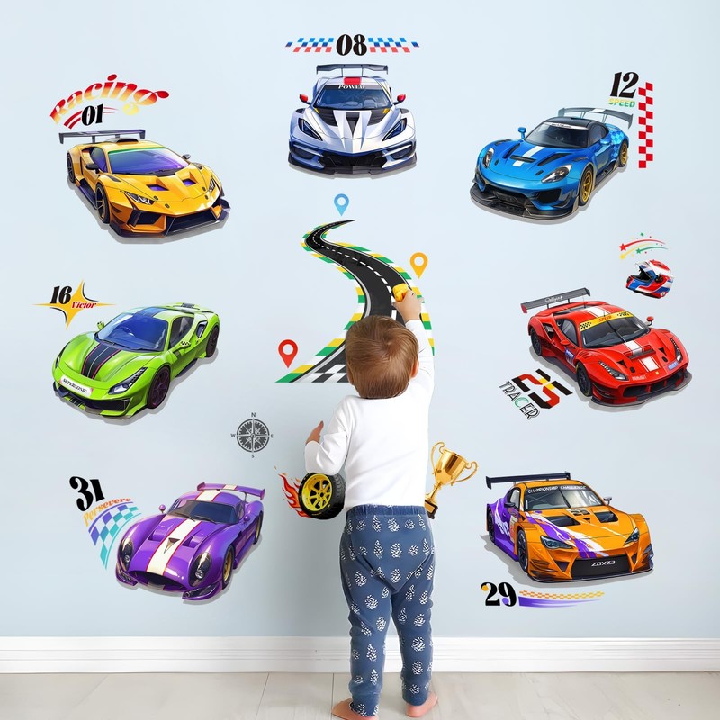 Racing Car Wall Decals Roads Vehicles Wall Stickers Vinyl Peel and Stick Art …