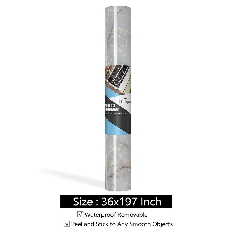 36 Inch Wide Marble Contact Paper for Countertops Waterproof Glossy Light Gre... gallery