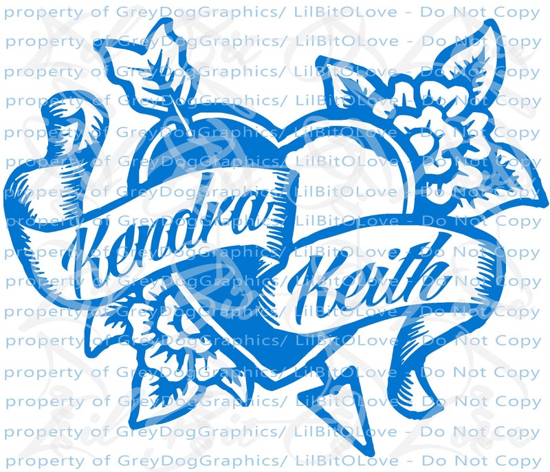 Custom Tattoo Heart & Flowers Vinyl Decal - YOUR NAMES Tattoo Scroll Sticker Car gallery