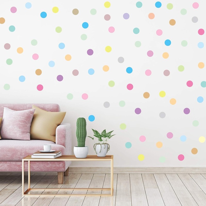 240 Pieces Polka Dots Wall Decals 2 Inch Multi-Color Rainbow Vinyl Dots Removabl
