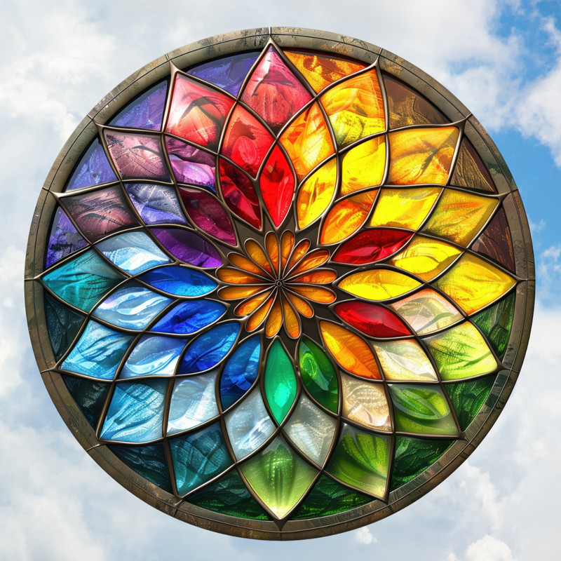 Rainbow Star Flower Faux Stained-Glass WINDOW CLING Size 8" Round Vinyl gallery