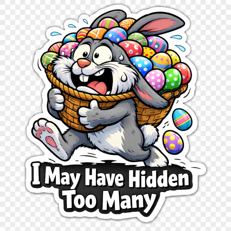 3 inch May Have Hidden Too Many Easter Bunny Vinyl Sticker Funny Egg Hunt Decal