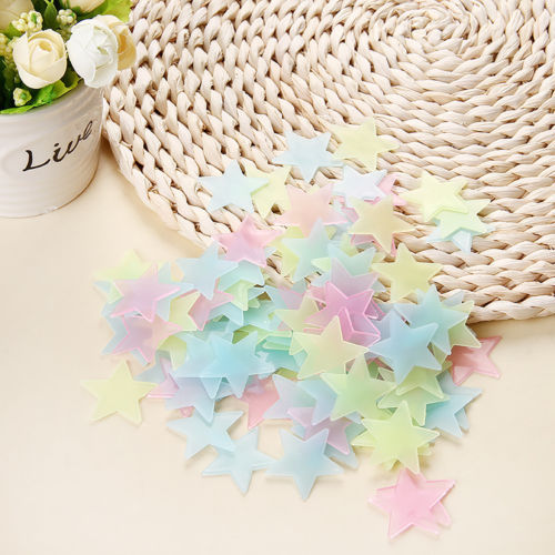 100 pcs Pack Glow In The Dark 3D Stars Moon Stickers Bedroom Wall Room Decor DIY gallery