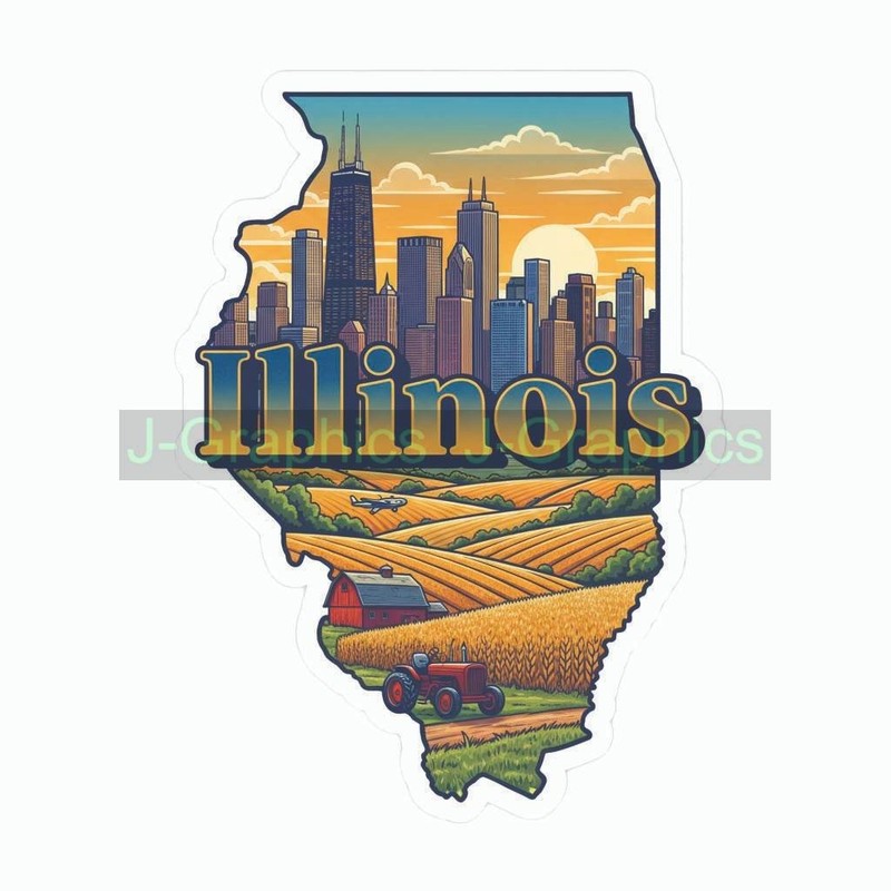 Illinois Vinyl Decal Sticker State Novelty Travel Souvenir B
