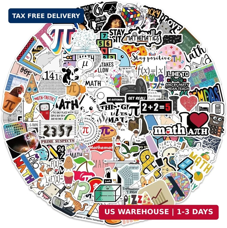 100Pcs Math Stickers, Funny Math Cartoon Stickers Gifts for Student Vinyl Waterp