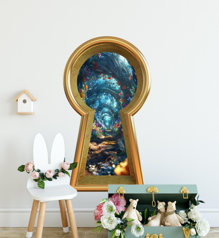 3D Keyhole Removable Wall Decal Sticker – Flower Path Through The Rabbit Hole