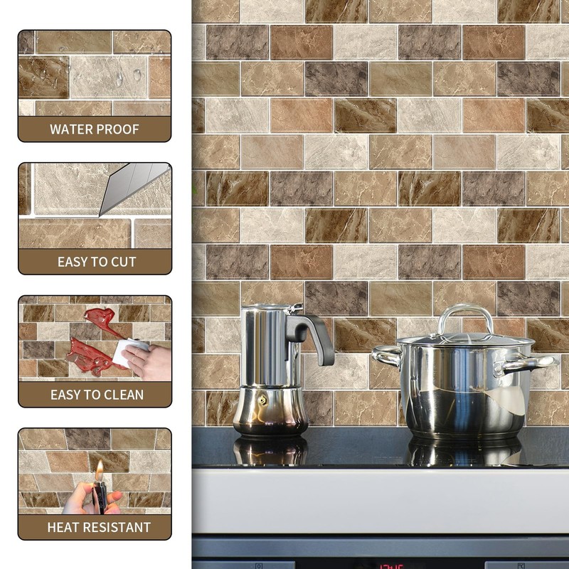 10 Sheets Peel and Stick Backsplash for Kitchen 12"X12" Renter Friendly Backs... gallery