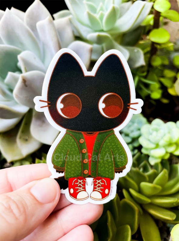Vinyl Art Sticker Black Cat cute kawaii for laptop waterbottle car waterproof