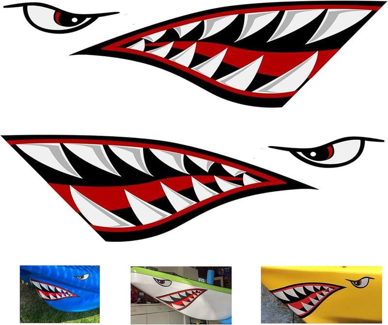 Alemon Shark Teeth Mouth Reflective Decals Graphics Sticker Fishing Boat Canoe C