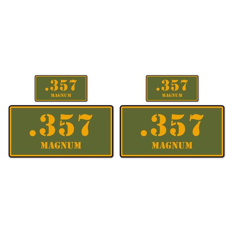 .357 Magnum Ammo Box Set, Vinyl Decal Sticker, 2@ 1″x2″ & 2@ 2″x4″, #8397
