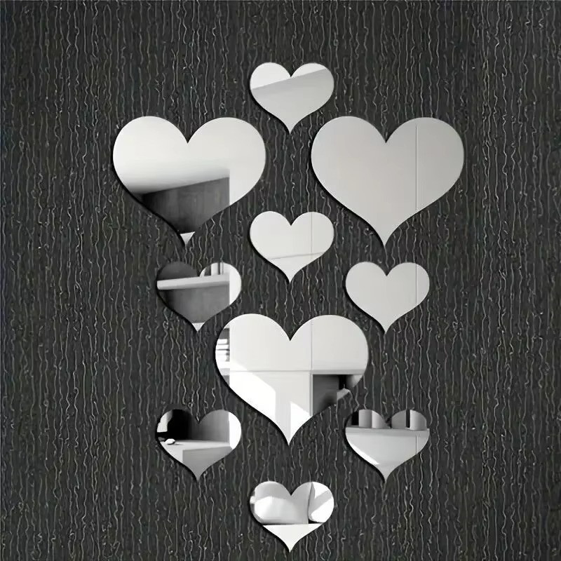3D Heart Mirror Wall Stickers – Removable Art Decal for Wedding & Home Decor