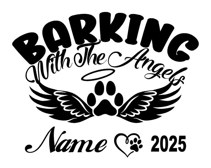 Pet Memorial Decal Personalized Dog Paw Barking With Angels Heart Vinyl Sticker