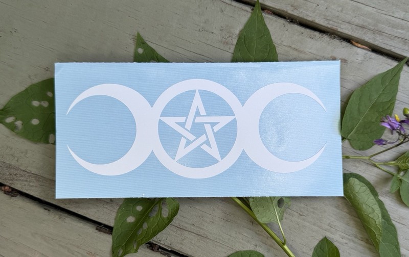 Wiccan Triple Moon Pentacle Decal White Matte Oracle 651 Vinyl Sticker Window