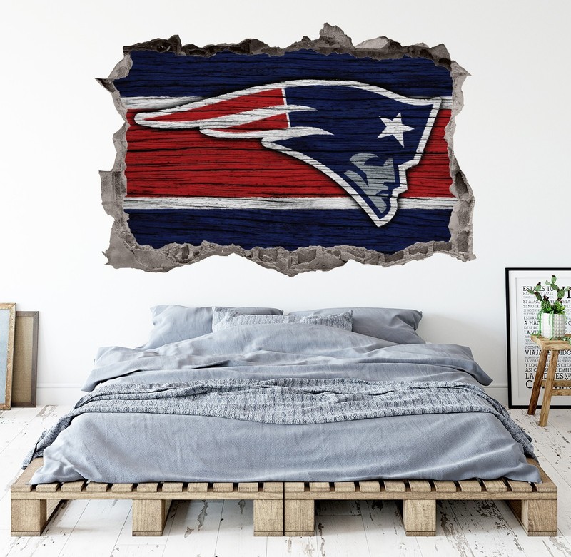 New England Patriots Wall Art Decal Logo 3D Smashed Football Print Decor Sticker